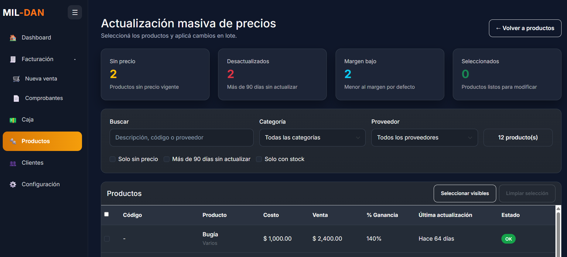 Sistema para repuestos de motos