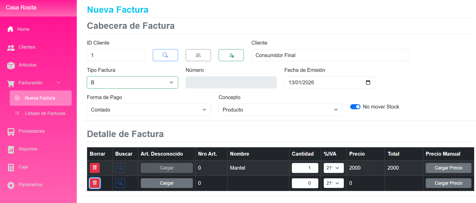 Sistema para el rubro textil
